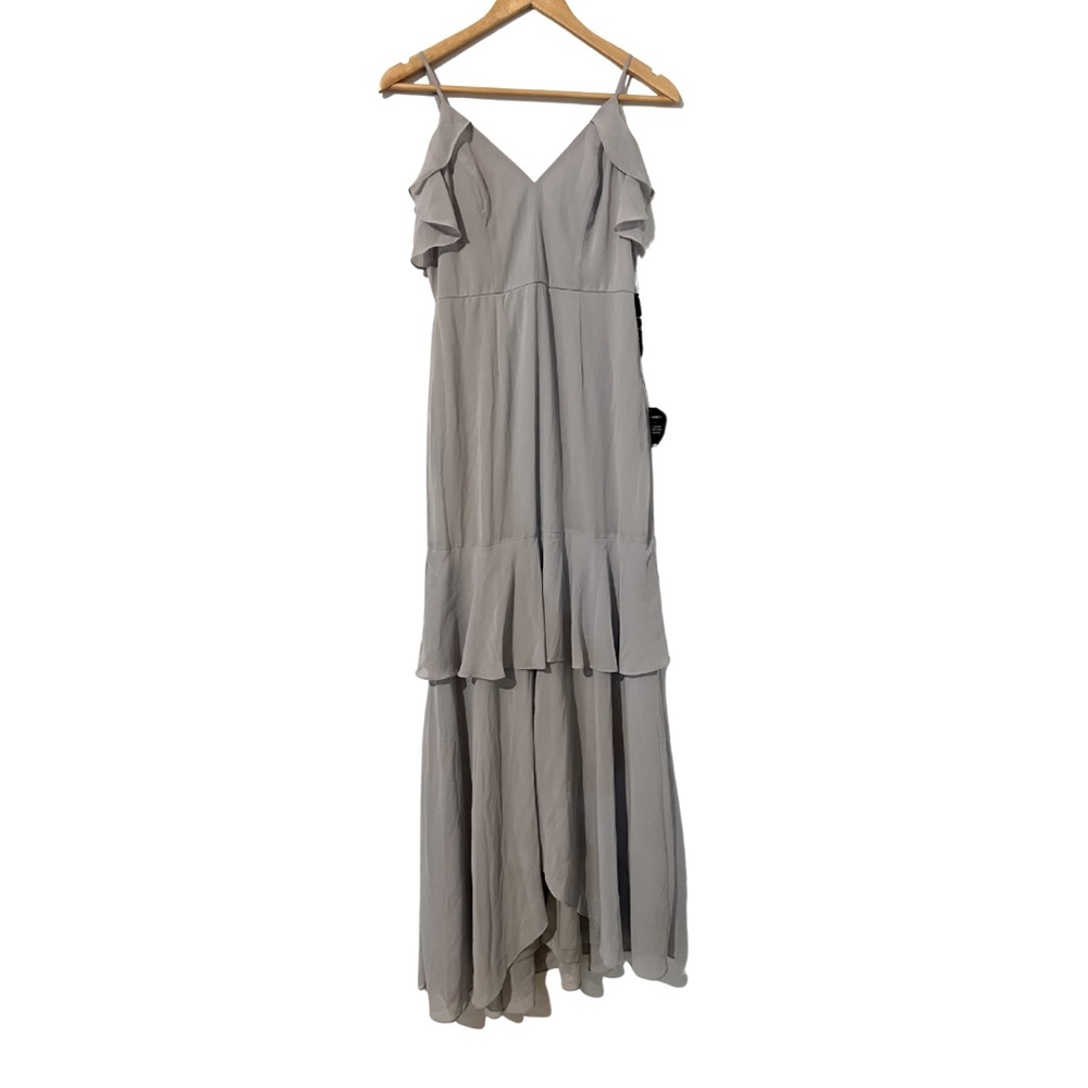 Lulus Cherish The Moment Light Grey Ruffled High-Low Maxi Dress